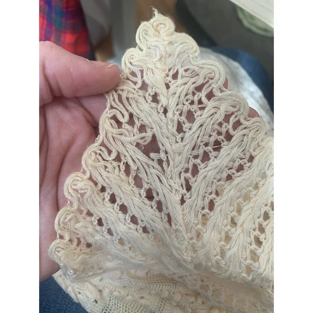 Vintage Handmade Lace & Popcorn Crochet Pale Pink & Champagne 43